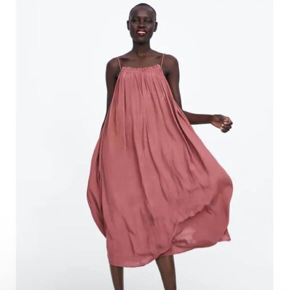 Zara Dresses & Skirts - Zara Midi Dress Mauve Loose Fit Size Small